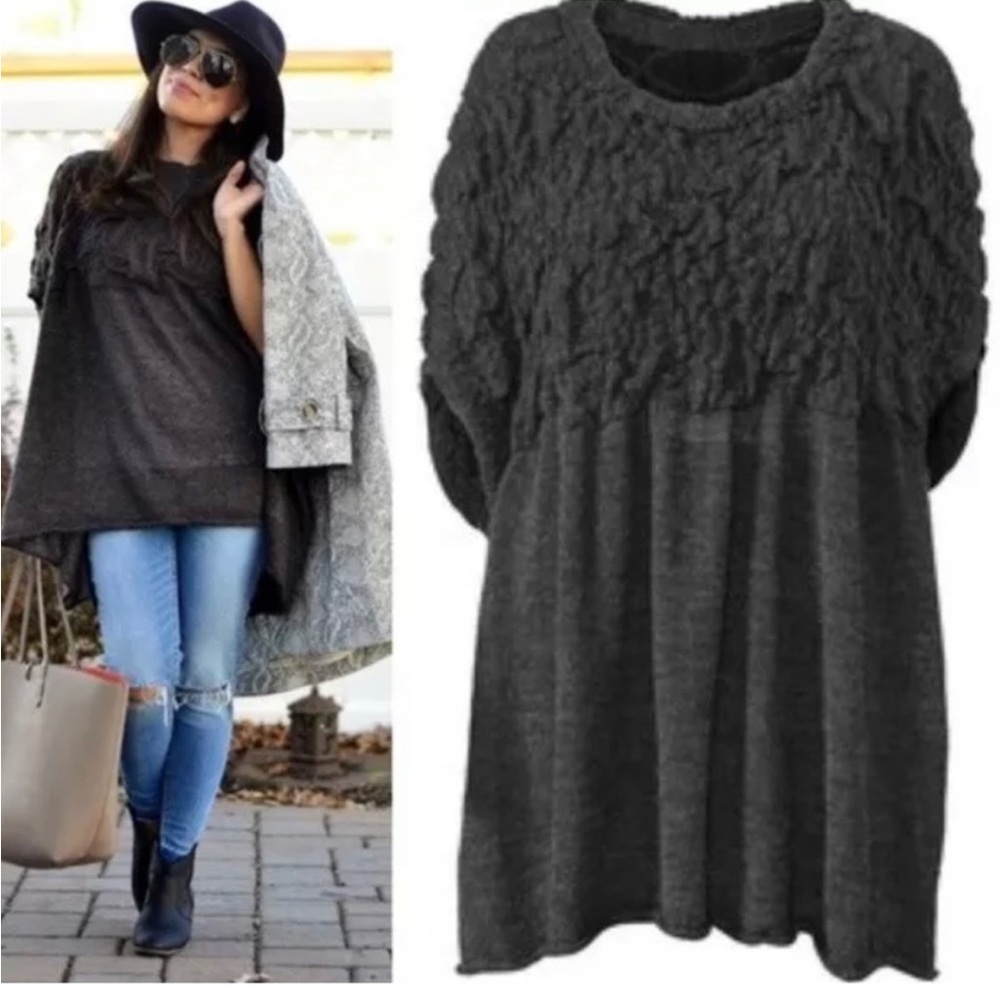 CAbi Waverly Poncho, EUC, Charcoal Gray